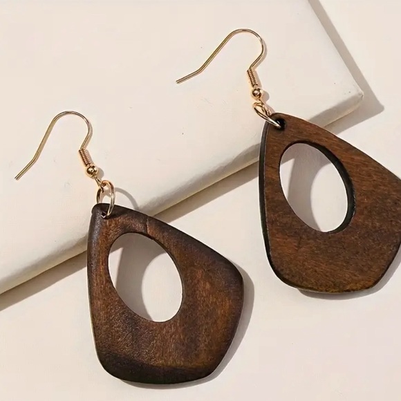 Brown Wooden Dangle Earrings - Picture 1 of 5